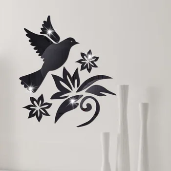 

3D Acrylic Mirror Wall Sticker Home Decor Bedroom Living Room Entrance TV Background House Decoration Bird Fower Art Wall Decals