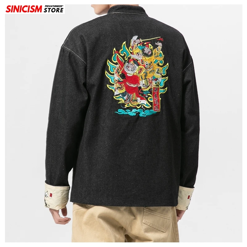 Sinicism Store Мужская джинсовая куртка с пряжкой в китайском стиле модные куртки
