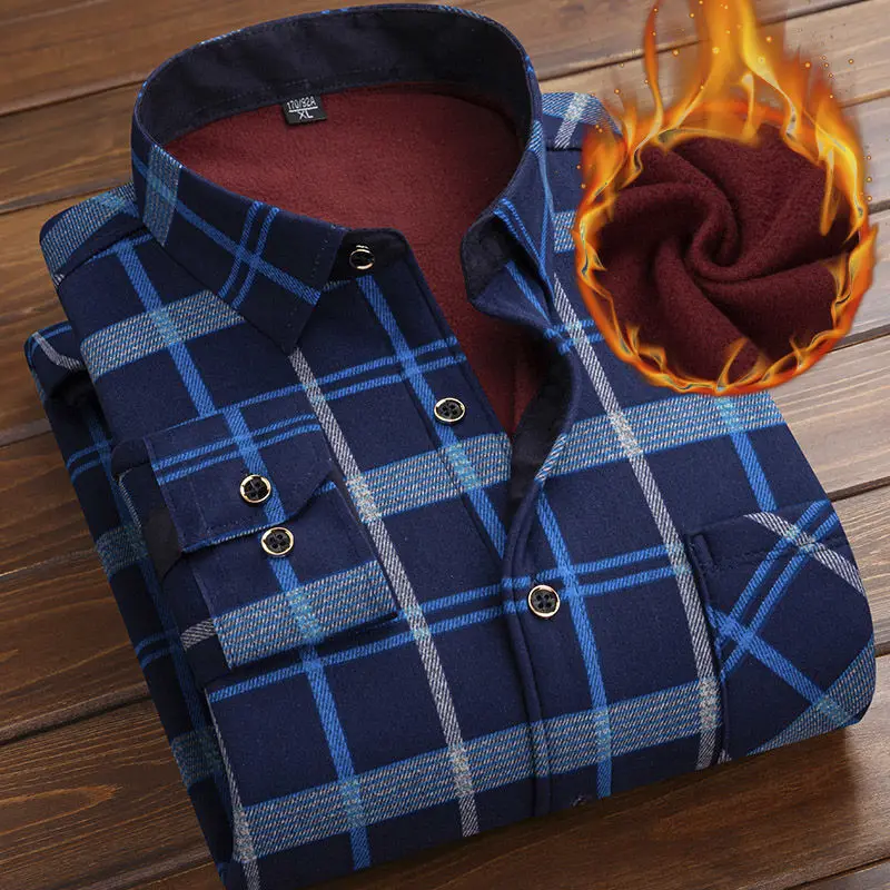 pink short sleeve shirt Autumn Winter Thicken Fleece Shirt Men Business Plaid Shirt Long Sleeve Warm Clothes Turn Down Collar Button Up Shirts Classic short sleeve work shirt Shirts