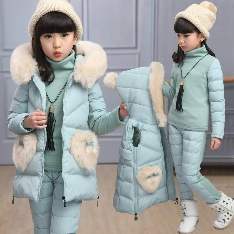 LOOZYKIT/Зимний комплект из 3 предметов, детская одежда для девочек теплая парка пуховая куртка, одежда детское пальто зимний костюм зимняя куртка