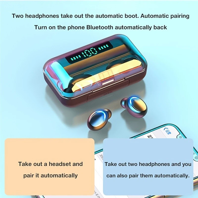 Best Wireless Bluetooth Earphone for iPhone Wireless Headphones TWS Stereo Earbuds Waterproof Noise Cancelling Headset with Mic