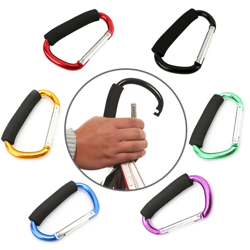 

Large Aluminium Baby Stroller Hook Clips With Foam Button Carabiner Shopping Bags Holder Hooks Pushchair Pram Bags Carrier Clip
