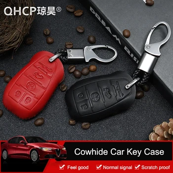 

QHCP Car Key Case Remote Control Smart Key Cover Bag Protector Decoration Cowhide Genuine Leather For Alfa Romeo Giulia Stelvio
