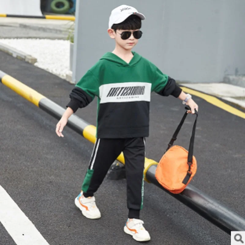 

Boys Hoody Sports Clothing Set 2019 New Spring and Autumn Kids Clothes Sets Children's 2 Patchwork Colors Sets Size110-160 ly376