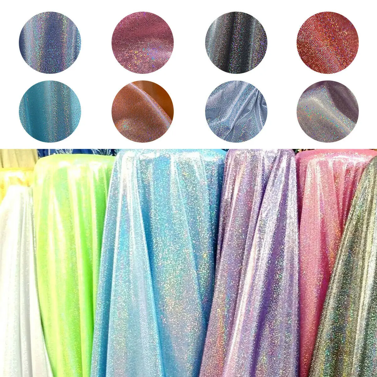 Holographic Glitter Iridescent Polyester Fabric for Fashion and Decor - 150cm Wide