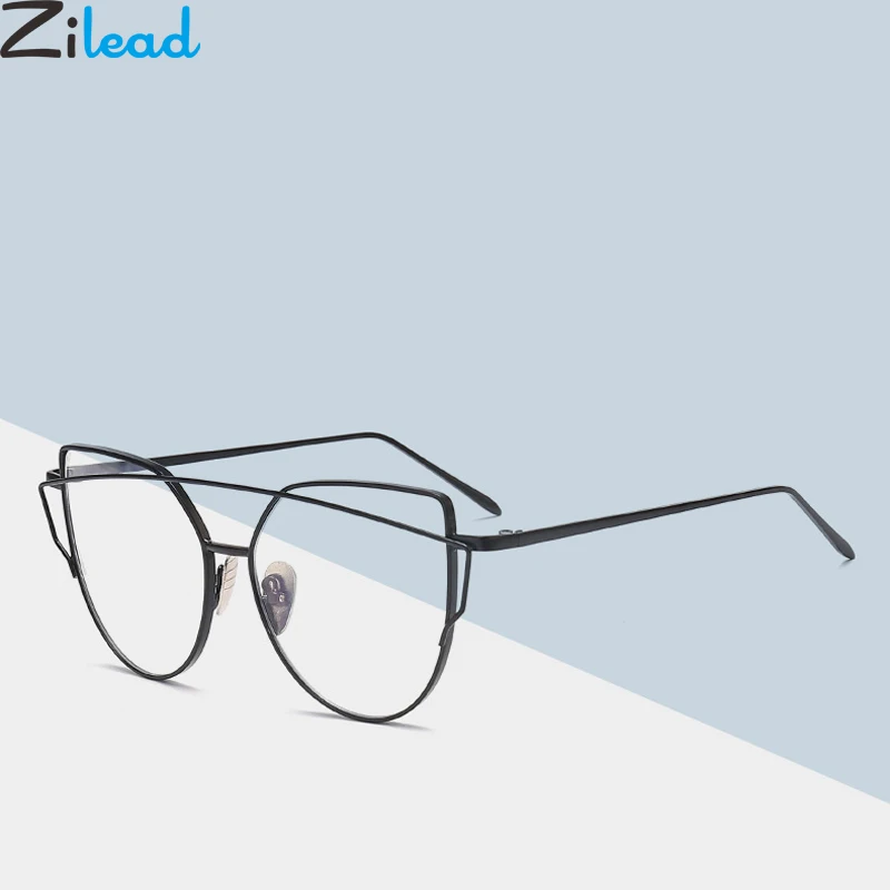 

Zilead Lady's Cat Eyes Glasses Frame Metal Oversized Double Beam Optical Sepectacles For Women Plain Eyeglasses Eyewear