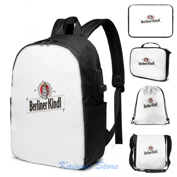 

Funny Graphic print Berliner Kindl USB Charge Backpack men School bags Women bag Travel laptop bag