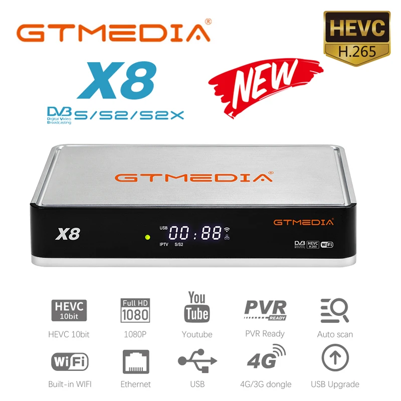 

GTMedia X8 Satellite Receiver 1080P DVB-S2/S2X Multi-stream Support Europe spain M3U Auto Biss Set top box decoder PK V8 NOVA