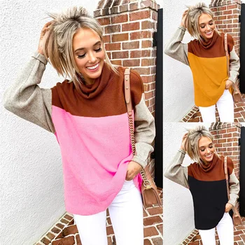 

Winter Keep Warm Sweater Knitted Women Turtleneck Pullovers Sweaters 2019 Autumn Fashion Woman Pacthwork Long Sleeve Casual Tops