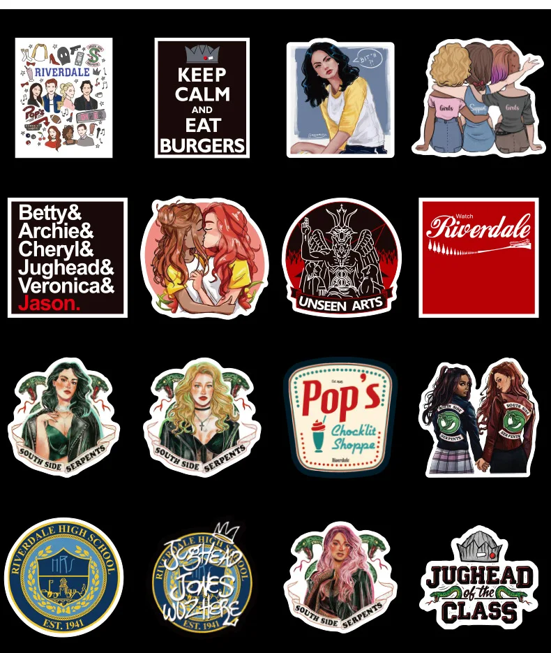 10/30/50pcs Pack Cartoon Riverdale Sticker Waterproof PVC Skateboard Luggage Motorcycle Laptop Guitar Vsco Cool Kid Toy Stickers