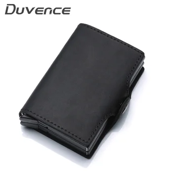 

Duvence Genuine Leather Men Credit Card Holder Double Layers Card Wallet for Women Rfid Blocking Card Case Metal Aluminum Purse
