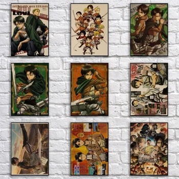 

Anime Attack on Titan Kraftpaper Poster Cartoon EREN MIKASA Painting Abstract Funny Fancy Wall Sticker for Coffee House Bar