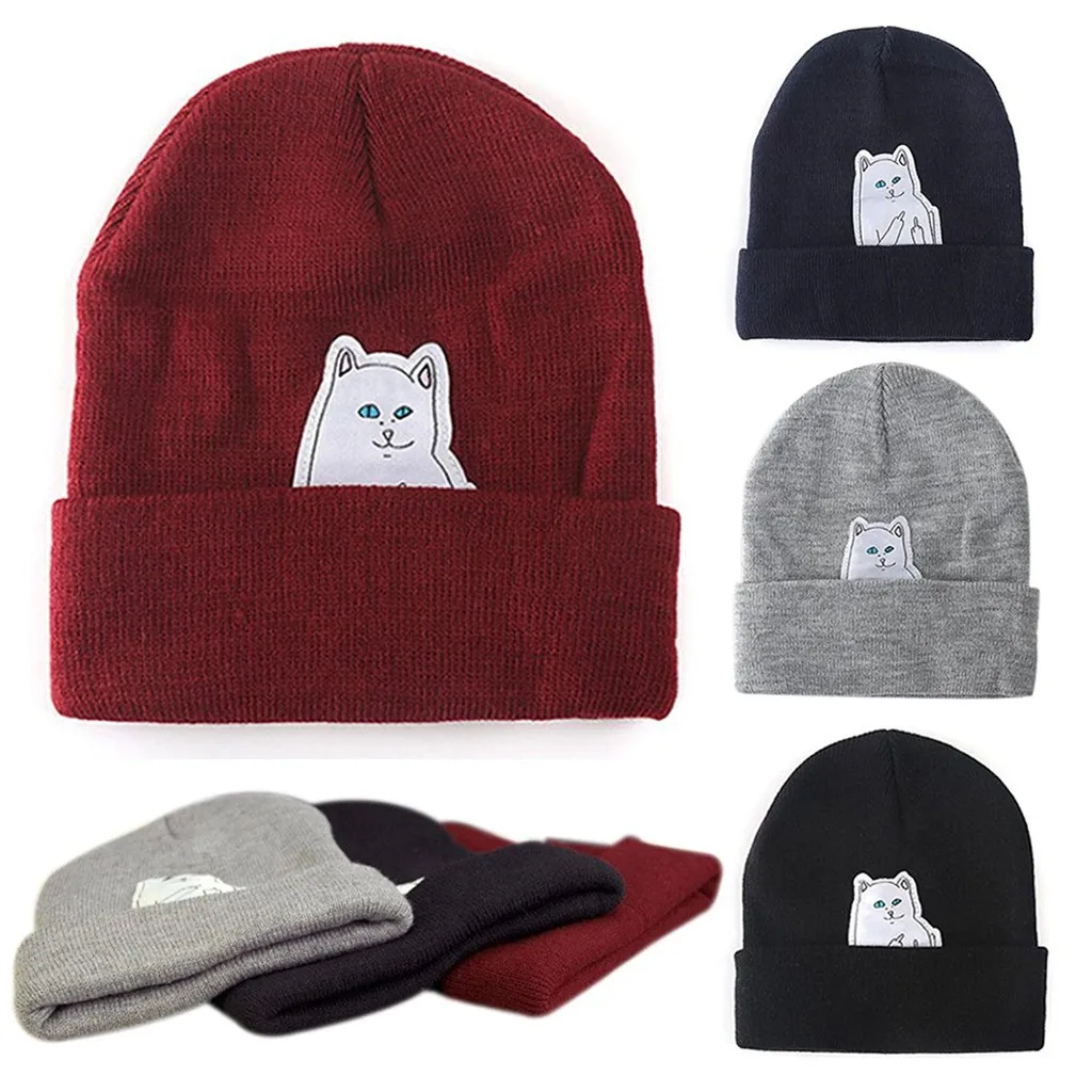 Cat Erect Middle Finger Hat Winter Wool 