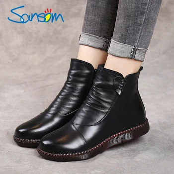 

Autumn women's shoes leather boots women's fashion winter boots women's flat shoes non-slip warm thick-soled shoes women 2020
