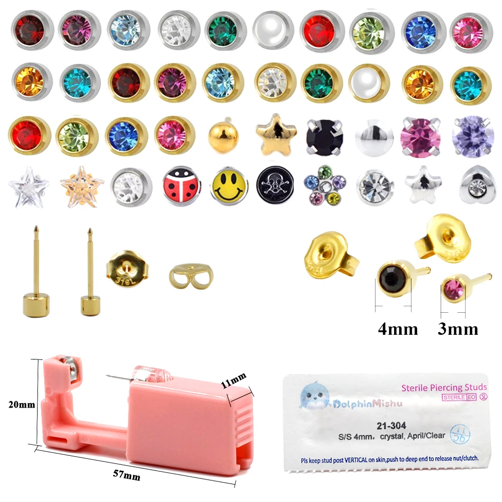 

1PC Disposable Sterile Ear Piercing Unit 361L Surgical Steel Cartilage Tragus Helix earring stud for more Safe Piercing Gun Tool
