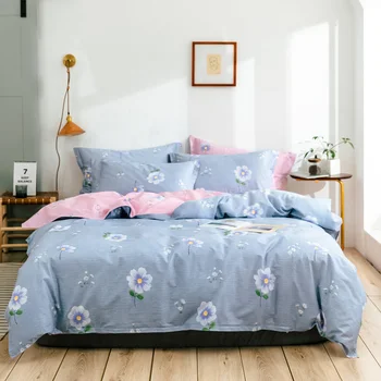 

White Purple Flowers 78"x90" Duvet Cover Set by flat sheet pillow case 100% cotton 4pcs bedding set