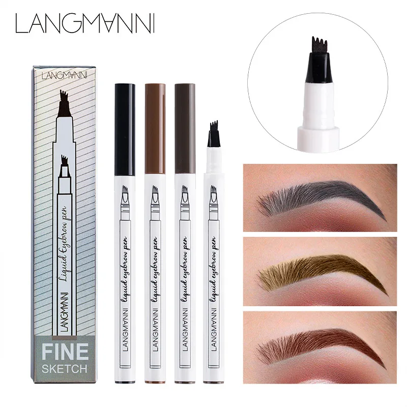 

Langmanni Liquid Eyebrow Pencil Brown Dark Eyebrow Enhancer Waterproof Long Lasting Tattoo Pen Natural Effect Eye Makeup