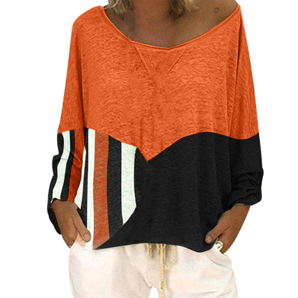 JAYCOSIN Fashion Blouse Casual Loose Round Neck Long Sleeve Color Matching Shirts Blouses Embroidery Casual Women Full Shirt 722