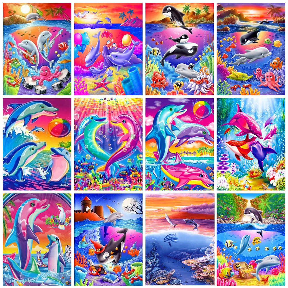 

AMTMBS 5D DIY Diamond Painting Dolphin Diamond Cartoon Rhinestone Mosaic Kit Home diamant painting mosaic Decoration