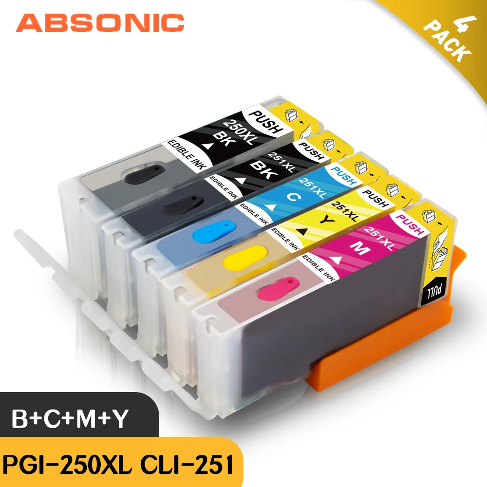 5PK PGI 250 CLI 251 картридж со съедобными чернилами для canon PIXMA MG5420 MG5422 MG5520 MG5522 MG6420 IP7220 MX722