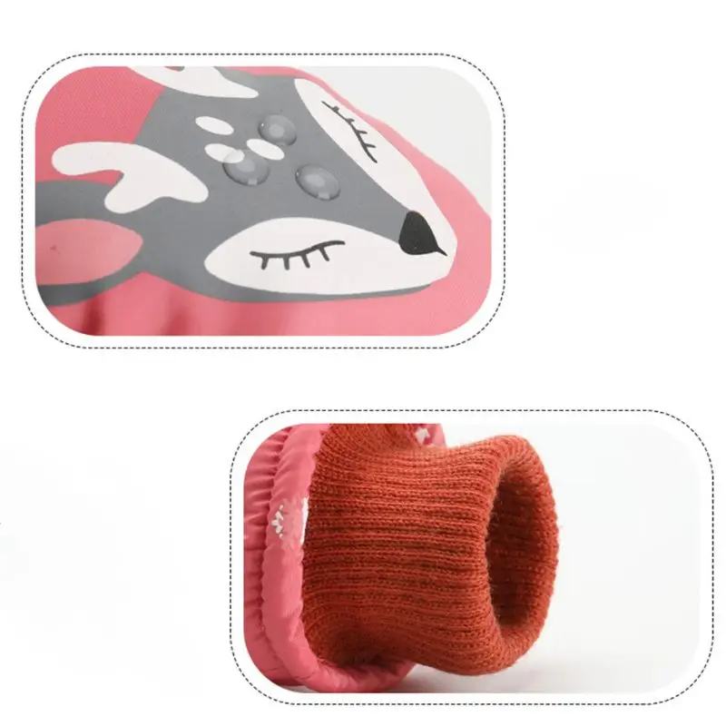 Детские ветрозащитные водонепроницаемые лыжные перчатки для мальчиков и девочек, теплые перчатки с теплой подкладкой со снежинками и оленями, Детские уличные перчатки для сноуборда