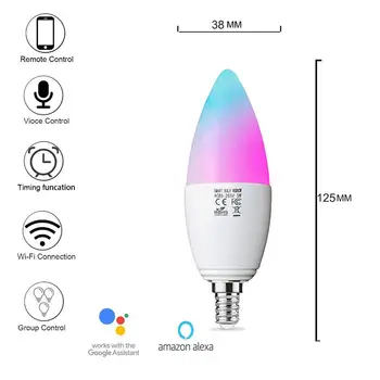 

Boaz Wifi Candle Light E12 E14 E26 E27 Warm white Dimmable Voice Control by Alexa Google Home Colorful Lamp for Indoor Room