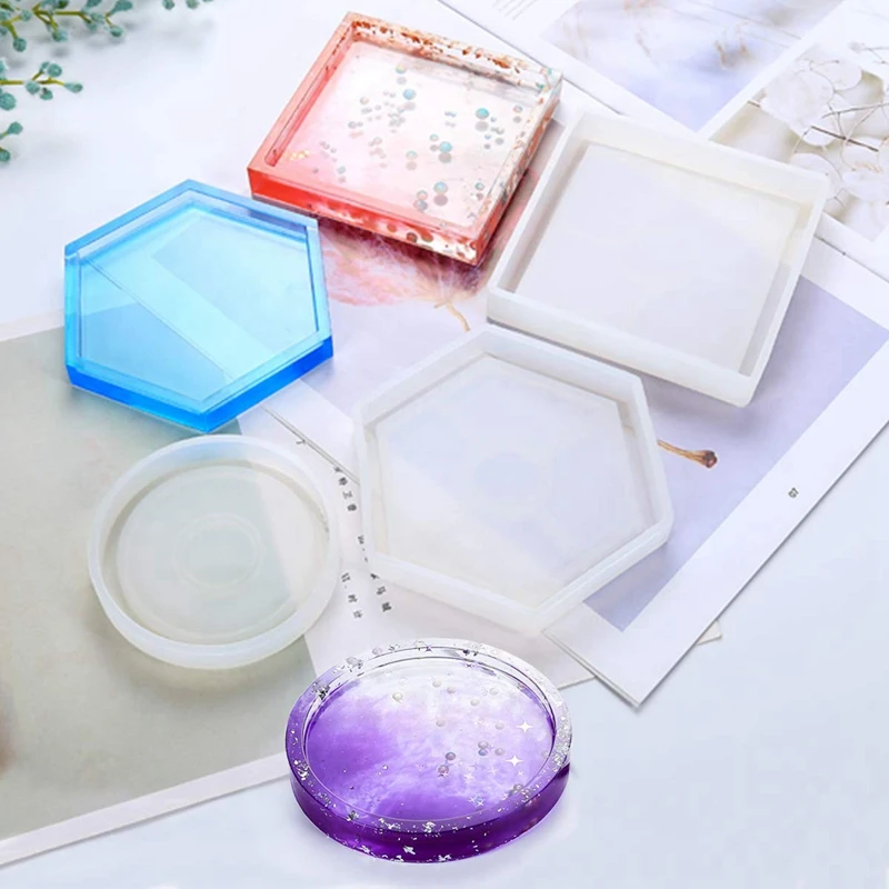 5 шт. Diy силиконовые подставки смолы формы эпоксидное литье в том числе круглый шестиугольник и квадратный Плесень Для смолы бетон цемента дома деко