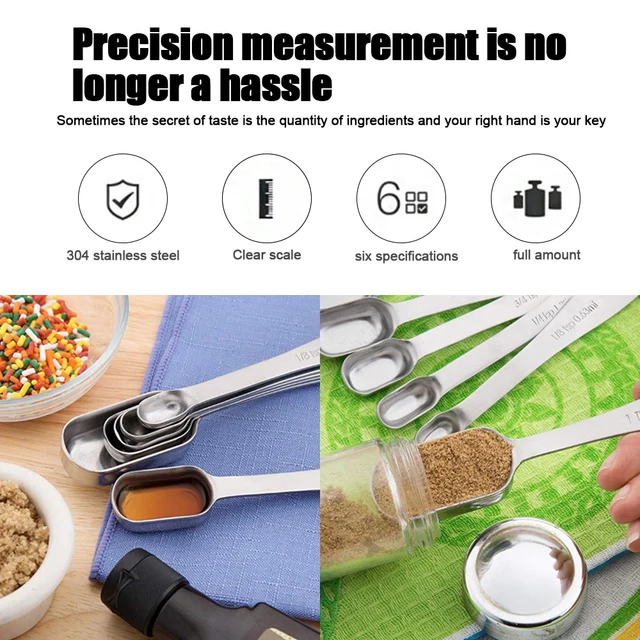 6Pcs Kitchen Measuring Spoon Set Stainless Steel Tablespoon Measuring Spoon  with Scale Sugar Coffee Scoop Baking Measuring Tools - AliExpress