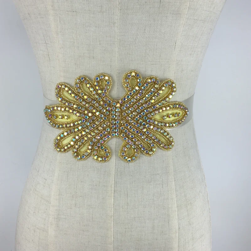Wedding Dress Accessories Gold Rhinestone Vintage Beaded Crystal Belt Sash