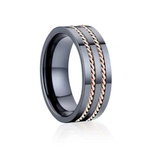 Обручальное кольцо Alliance 8 мм, глянцевое черное керамическое кольцо, ювелирное изделие, 14 к, розовое золото, кольца для пар для мужчин и женщин, не выцветает