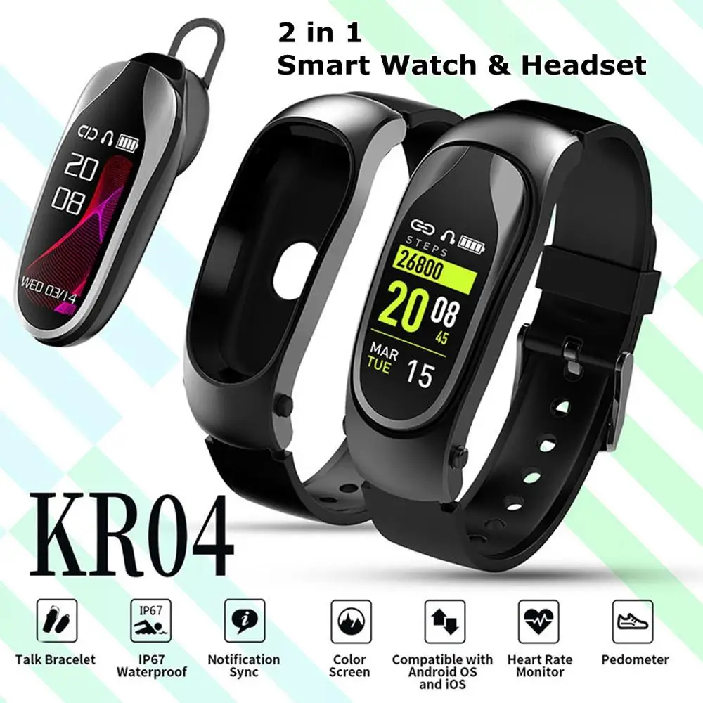 

Smart Watch And Earphone 2 in 1 Android iOS Heart Rate Fitness Tracker Calorie Wristband Smartwatch Gifts reloj inteligente