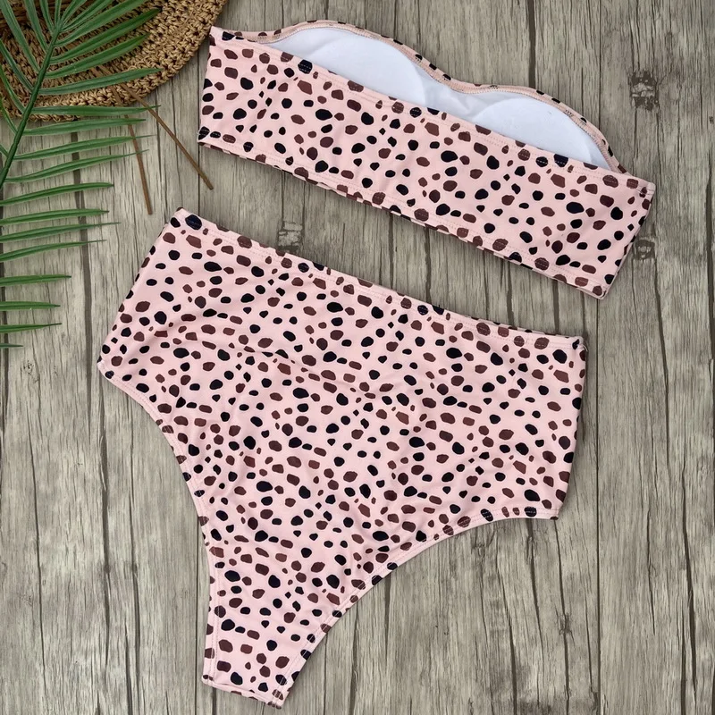 2020 Leopard Dot Split Flat Chest Skinny Bikini Swimsuit Waist Tie Bikini Sexy Backless Swimsuit Bikini Set White Flower Beach Bikini_1