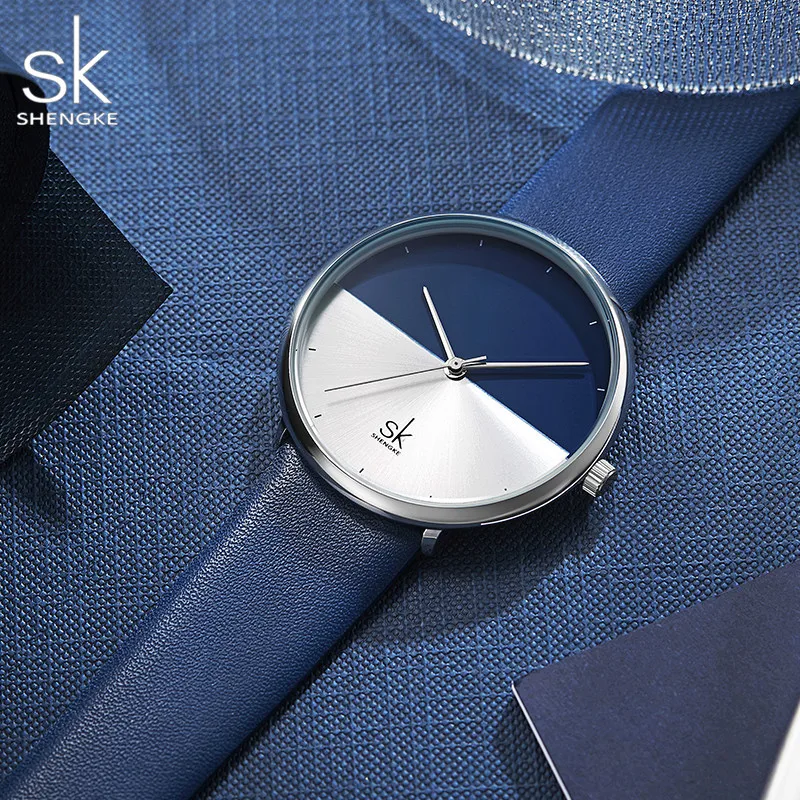 SK креативные женские часы с циферблатом, повседневные кожаные женские часы, женские часы, роскошные синие модные женские часы