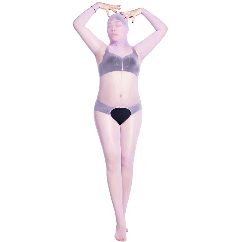 

8D Kintted Oil Shiny Big Open Crotch Bodysuit Crotchless Tights Full Coat Bodystocking Fetish Nylons Babydoll Lingerie One Piece