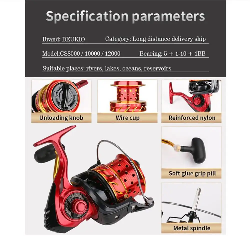 Carretel de Pesca Acessórios de Pesca Vermelho + Ouro Balancim Roda Girando Cor: Modelo: Cs8000 - 10000 12000 Cnc 2 Cs8000 10000 12000 carretel de pesca cnc