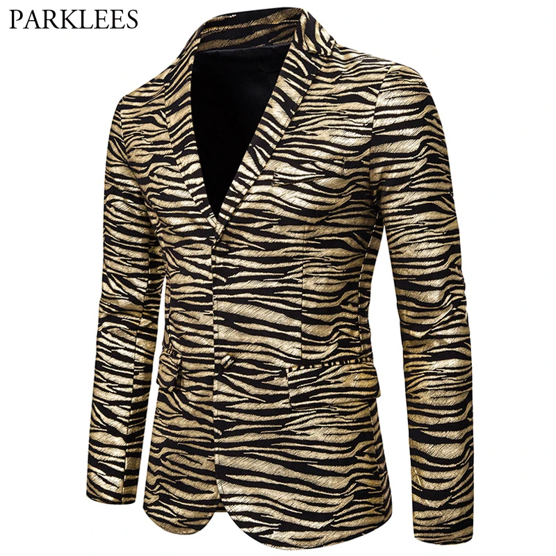 Мужской Блейзер золотистого цвета с зеброй мужской костюм куртка для ночного