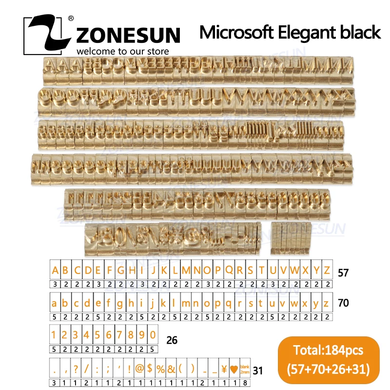 ZONESUN 184 шт. Пользовательский логотип набор латунных букв алфавита с символами