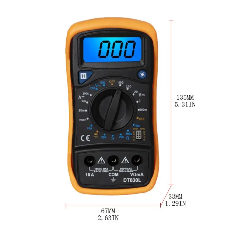 OOTDTY DT850L Ручной цифровой мультиметр ЖК-дисплей 1999 отсчетов AC/DC тестер Амперметр A5YD