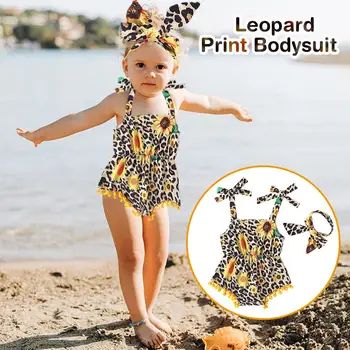 

Bodysuit Casual Comfortable Sunflower Overalls Romper Summer Outfit with A Headband for Newborn Baby Girl