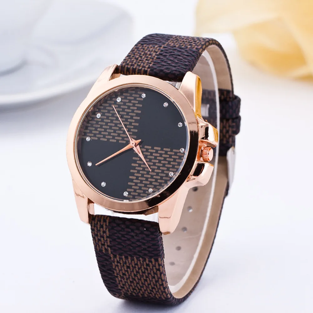 Women Watch Dress Dial Plaid Rose-Gold Luxury Clock Fashion Quartz Casual Relogio Famous Brand