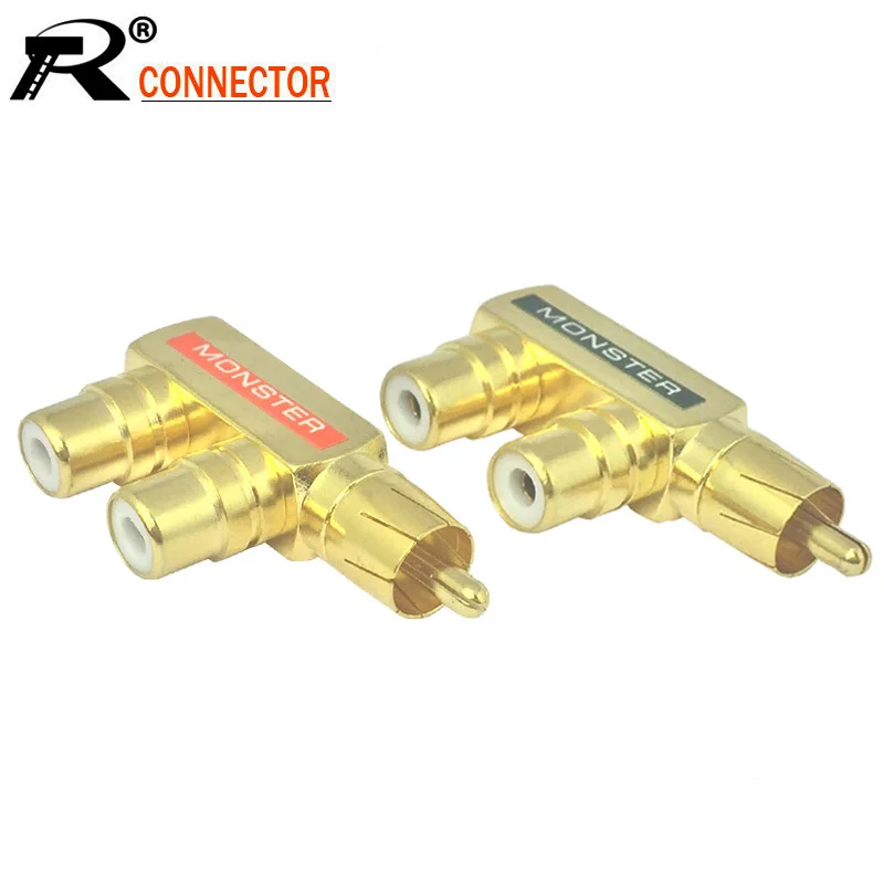 10pcs/lot RCA Connector Splitter 1xRCA Male Plug to 2xRCA Female Jack Adapter Gold Plated Audio Coupler Converter | Обустройство дома