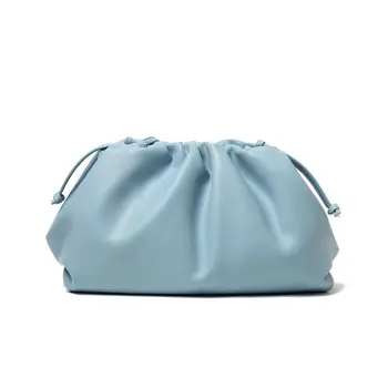 

Genuine Leather Pleated Women Bag Blue 2020 Fashion Clouds bag Designer Female Dumplings Clutch Bag Lady Shoulder Crossbody Bag