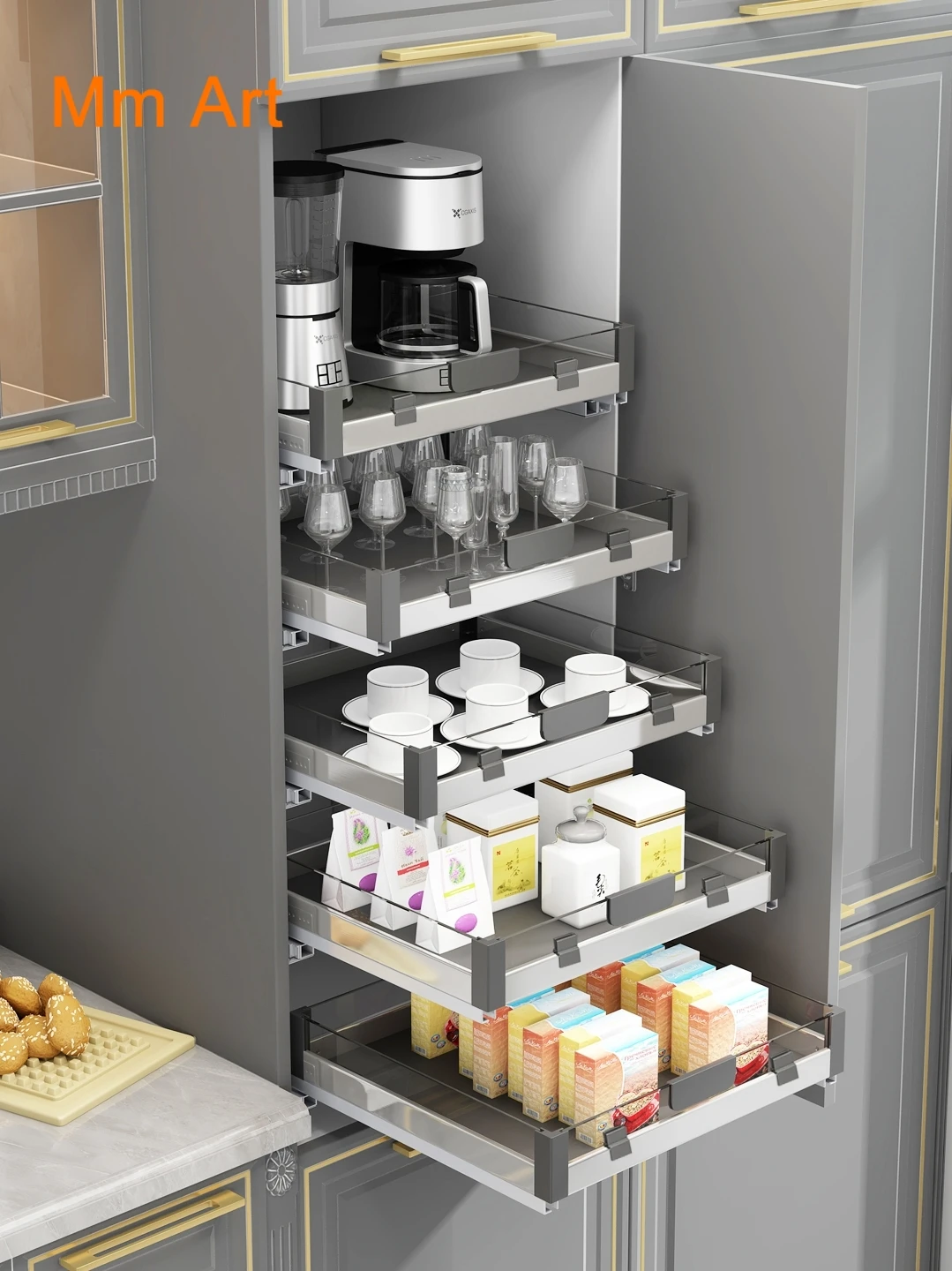 304 Stainless Steel Kitchen Basket Cabinet Partition Drawer Style Rack