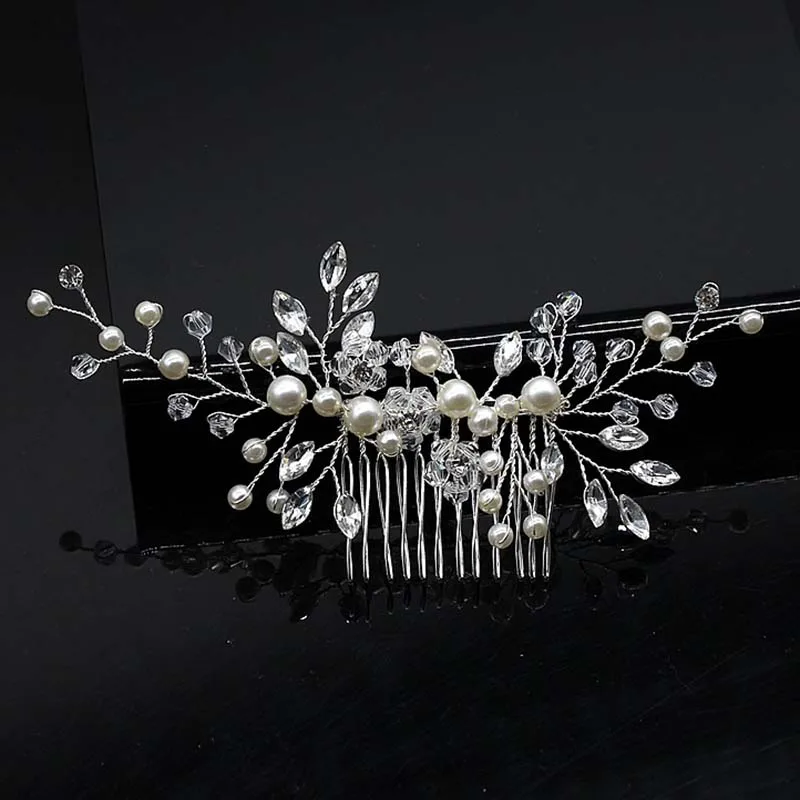 Wedding Head Flower Crystal Pearl Hair combs for brides Handmade Women Head Ornaments Bridal Hair Clips Accessories Jewelry