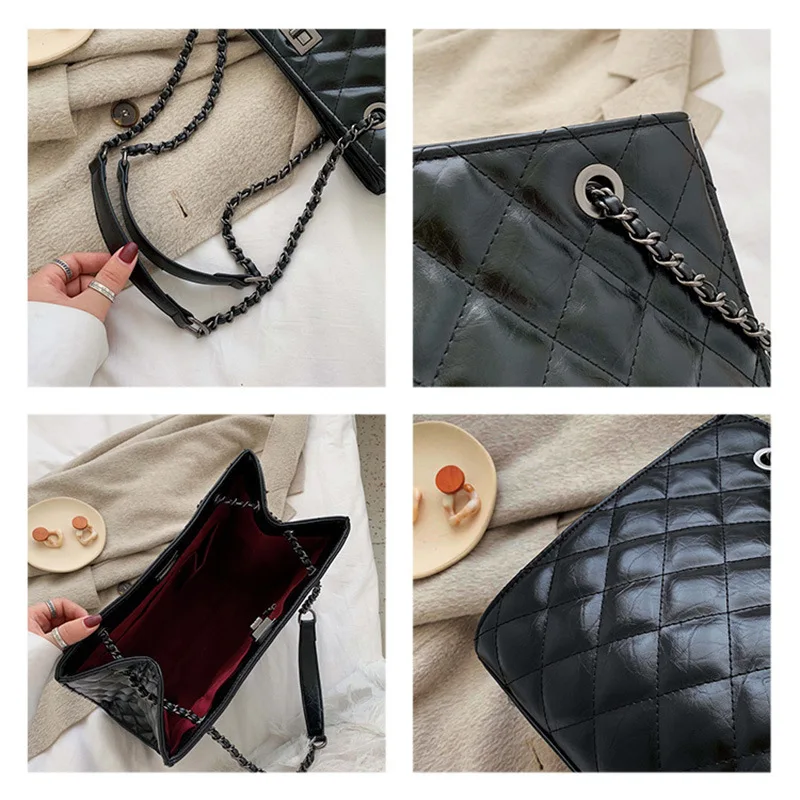 

2019 Autumn New Style WOMEN'S Bag Size Rhombus Thread Bag (Large Small) Trend Large Capacity Portable Shoulder Bag