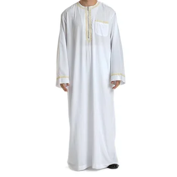 Men Muslim Islamic Arab Kaftan Abaya Long Sleeve Polyester Men Thobe Robes Casual Pockets Arabic Islamic Clothing Men Dress