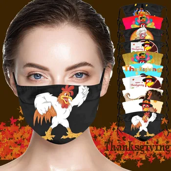 

1PC маска Máscara Mascarillas Thanksgiving Adults Washable Funny Turkey Prints Mask Headband Filter Can Be Placed маска на рот