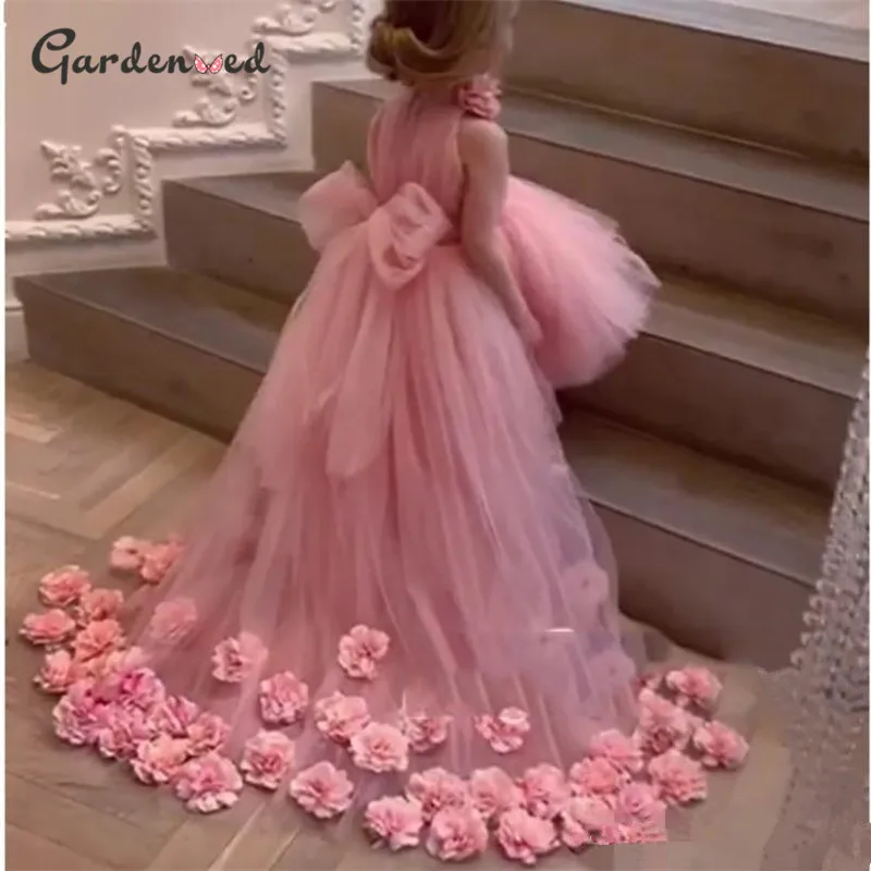 Pink Elegant Baby Girl Birthday Dress Fluffy Flower Girl Dress For Wedding  Bow Kids Princess Ball Gown Lush Dresses For Girls - AliExpress