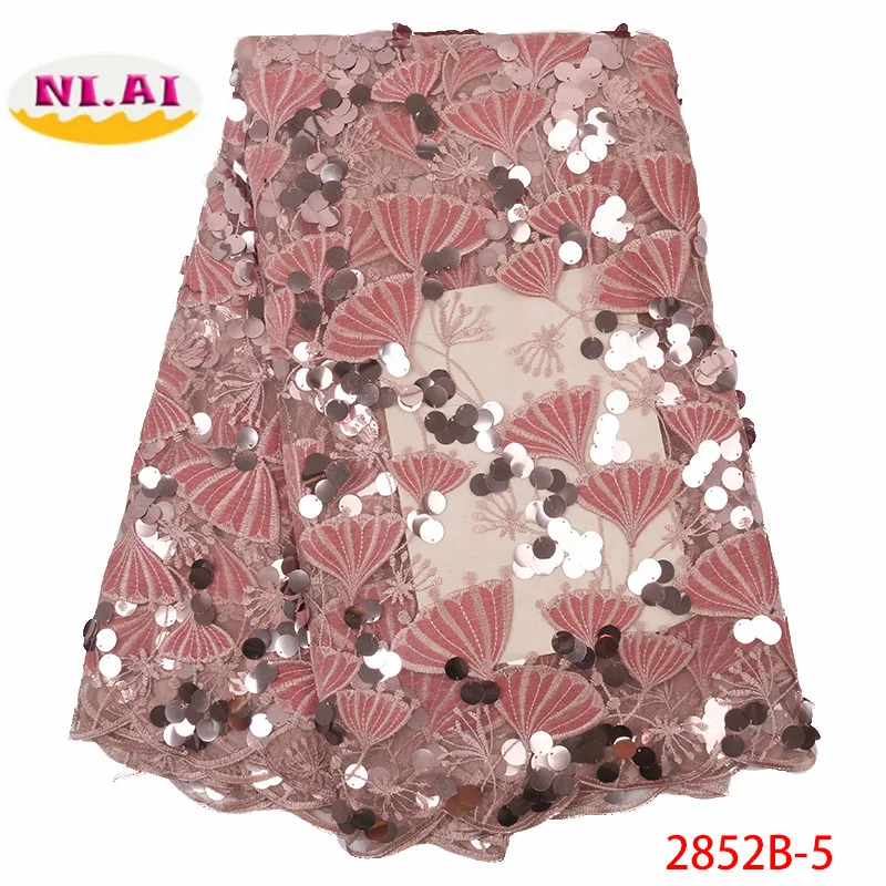 

NIAI African Velvet Net Lace Fabric 2019 High Quality Lace Sequins Nigerian French Tulle Wedding Lace Fabric For Dress XY2852B-5