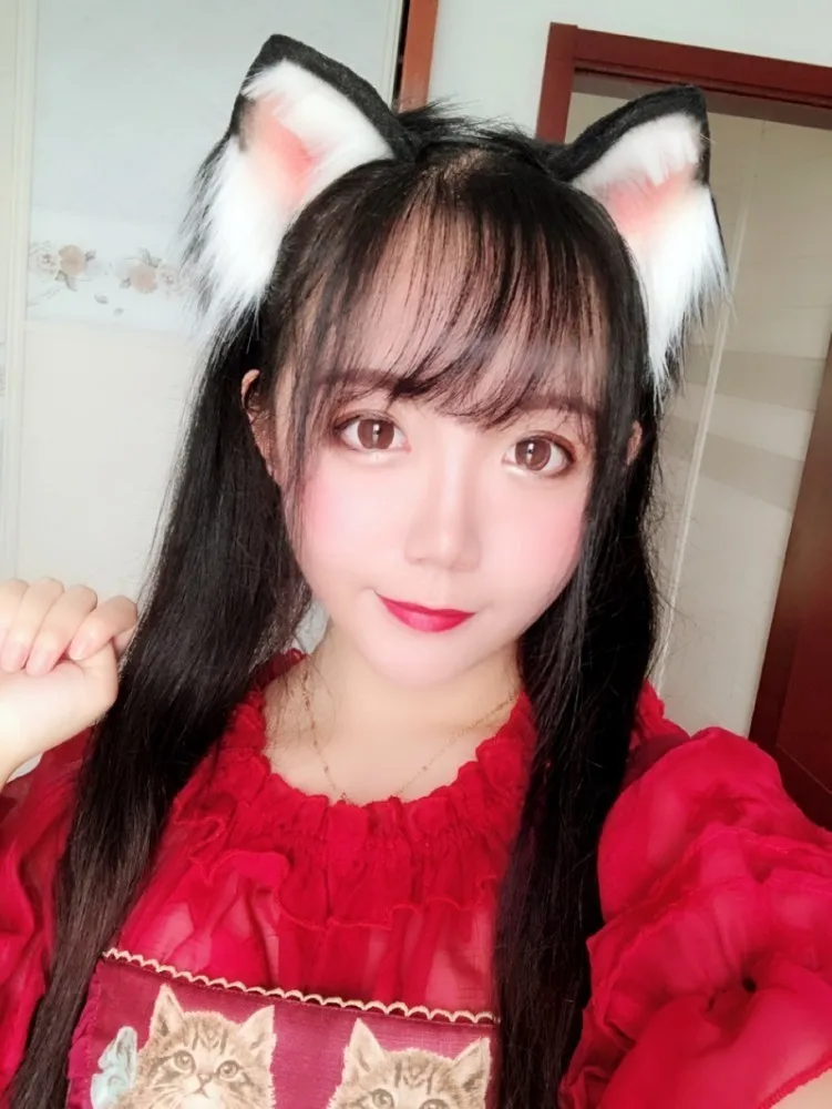 Лолита косплей костюм аксессуары Симпатичная кошка neko уши лиса обруч для волос черный белый головной убор сделано в ручную